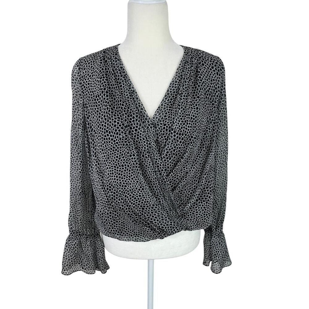Diane Von Furstenberg Svetlana Silk Faux Wrap Top Black White Size 4 Career Chic